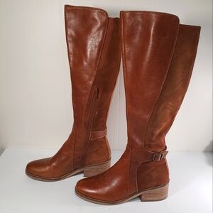 Lucky Brand Tall Leather and Suede Riding Boots in Cognac Brown